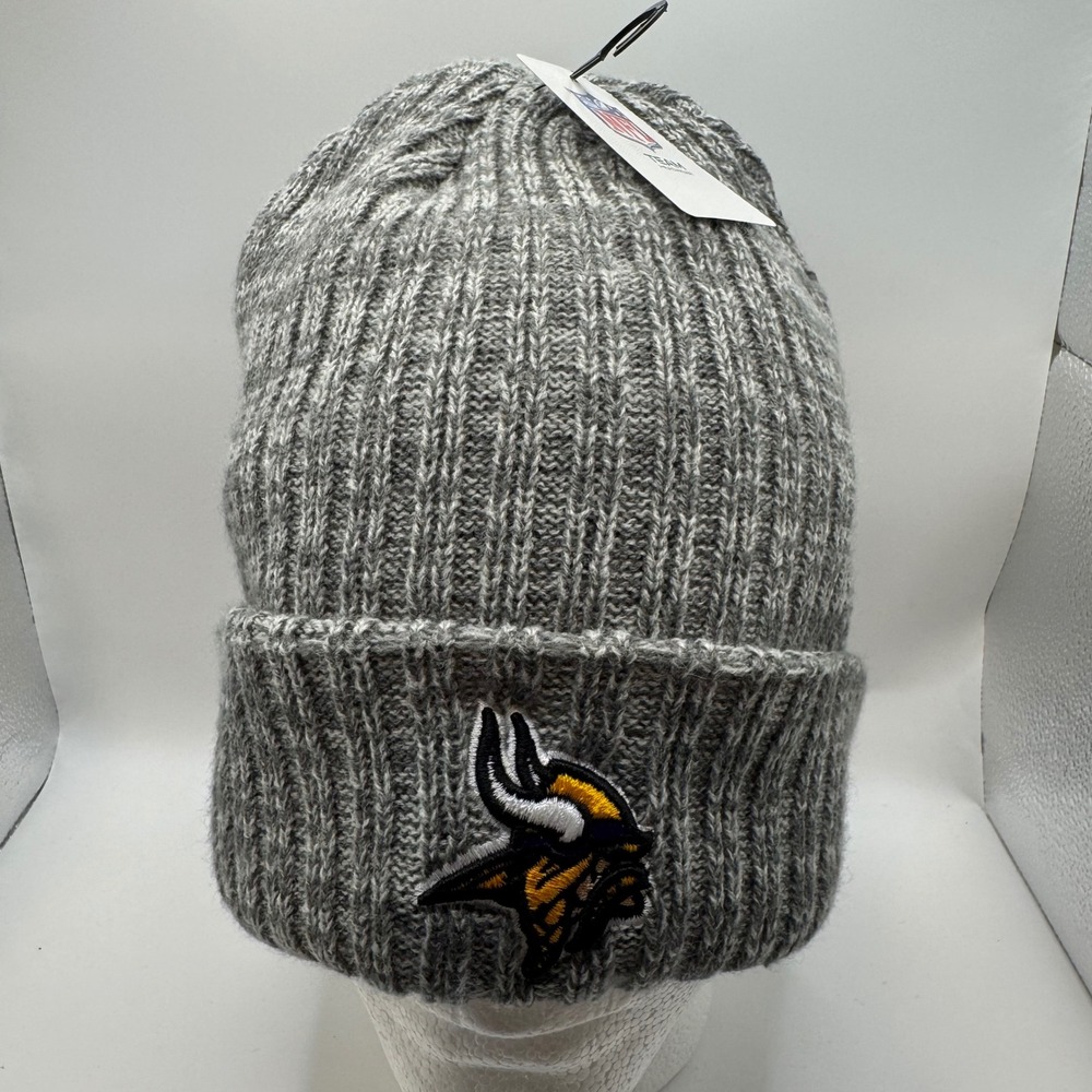 NFL OSFA Beanie Unisex Gray Minnesota Vikings Cuffed Ribbed Knit Hat